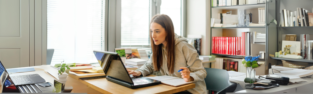 A woman attending test online with the help of AI proctoring